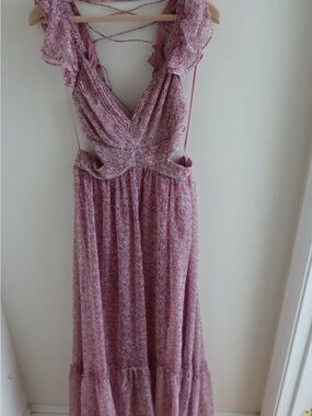 Astr Pink Floral Maxi Dress with Ruffle Straps